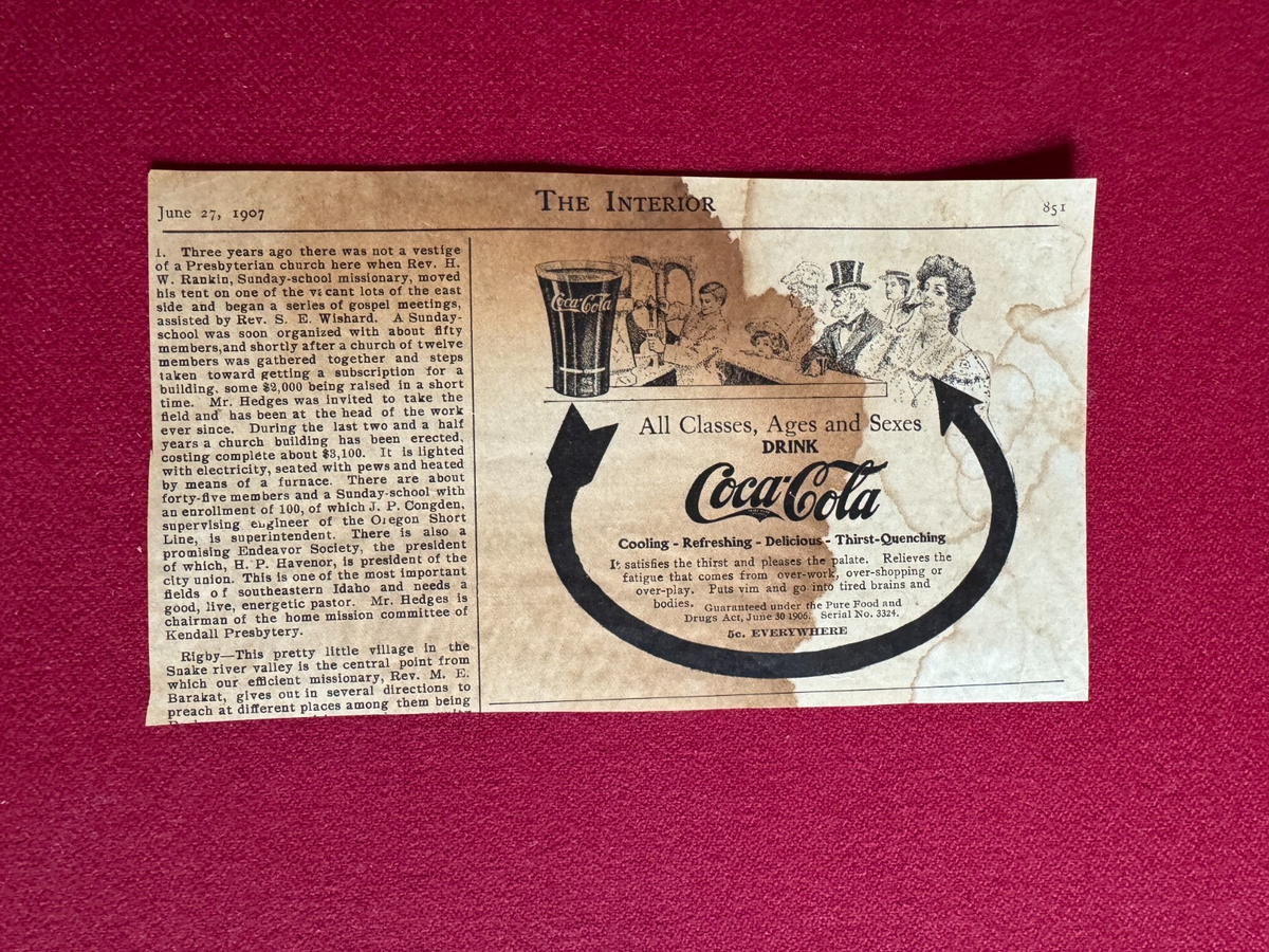 1907年Coca-Cola ヴィンテージ 広告 オリジナル 1907, Coca-Cola, 