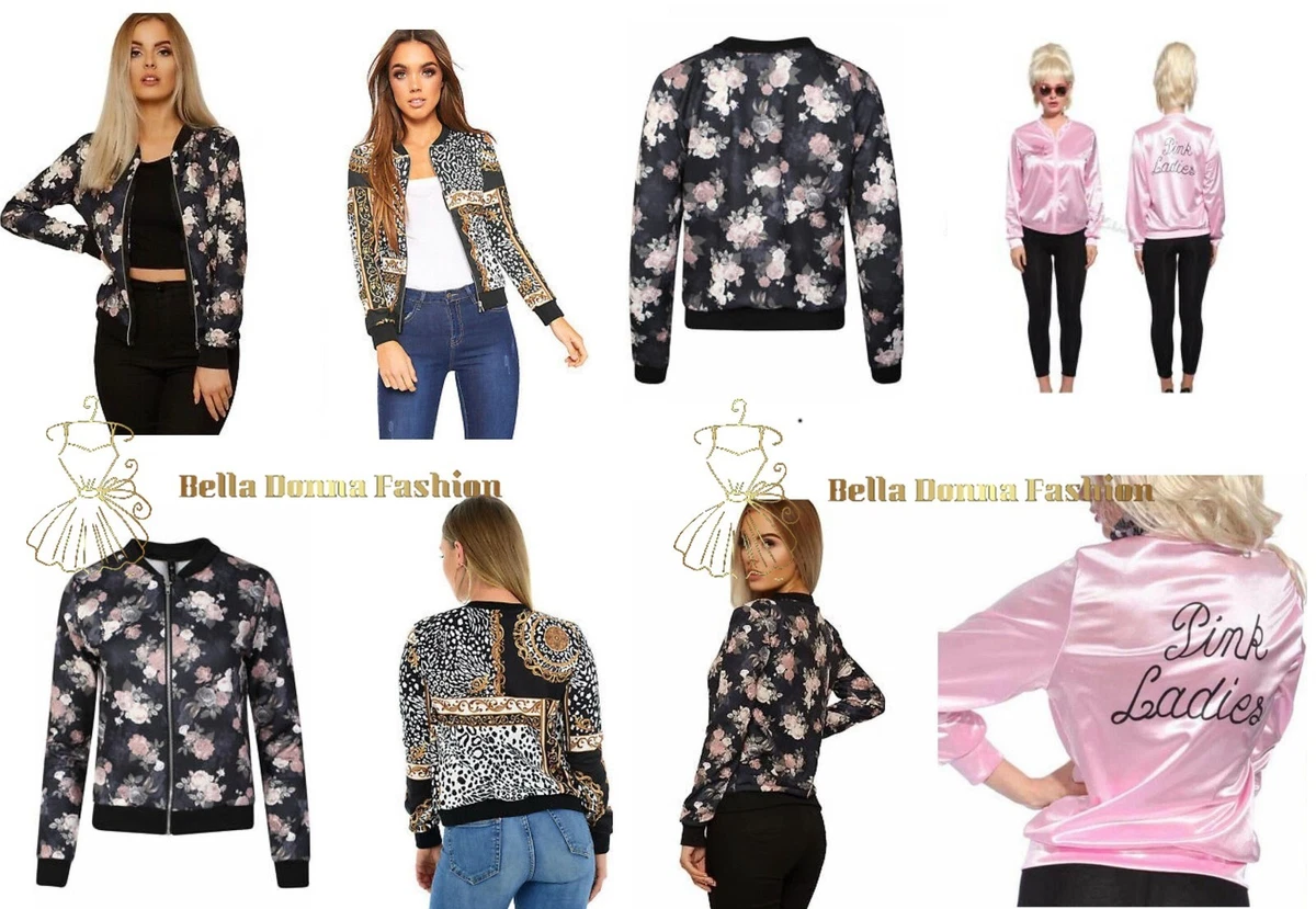 Ladies Floral Print Front Zip Up Bomber Jacket Zipper Top Womens Stylish Coat Uk