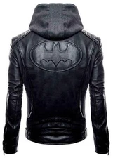 SUPER HERO LOGO BATMAN ARKHAM  MOTORCYCLE BIKER REAL LEATHER BLACK MEN'S JACKET