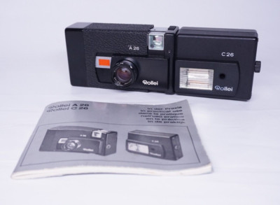 Rollei A26 mit 3,5/40mm Sonnar + Blitzgerät Flash Aufsteckblitz C 26