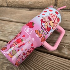 Vaso De Acero Inoxidable Strawberry Shortcake 40oz - Rosa Brillante, Con Pajita, Ideal Para Bebidas Frías