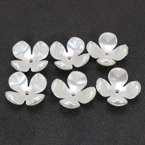 100 Ivory Acrylic Pearl 4-Petals Flower Bead Caps 0.63" Center Hole Sewing Craft - Picture 2 of 9