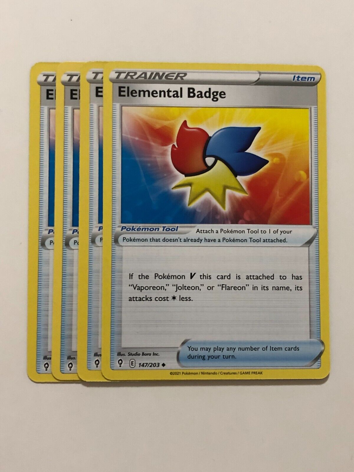 Pokemon Card Evolving Skies 4x Playset Elemental Badge 147/203 NM