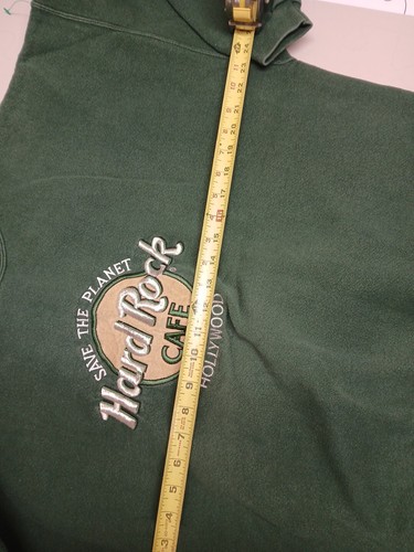 Vintage 90s Hard Rock Cafe Hollywood Green Crewneck Sweater Sz L 26tall 24pit - Picture 6 of 6