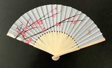 ASIAN FAN Folding Wooden Hand Held or Wall Decor-Cherry Blossoms-USA SELLER