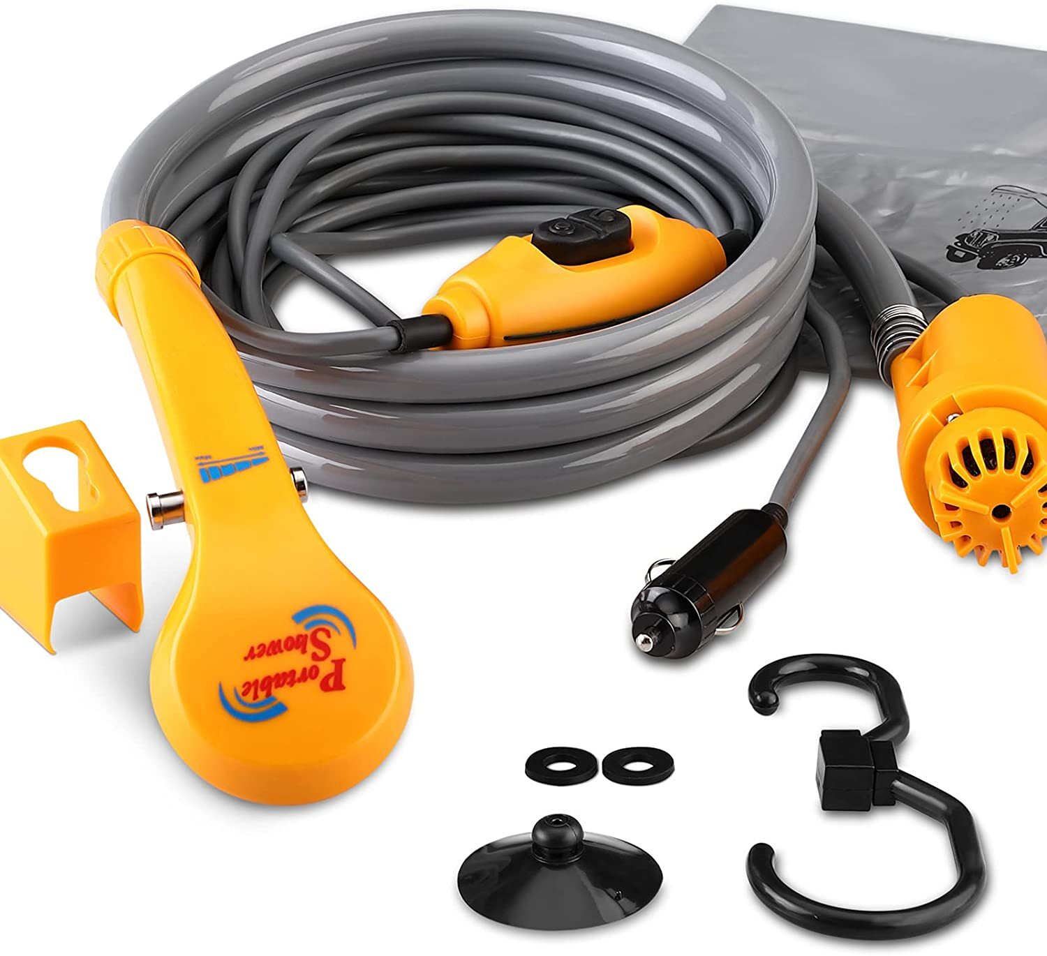 Ducha Exterior Portátil 12 V Alcachofa+Bomba Sumergible Camping Coche Caravana