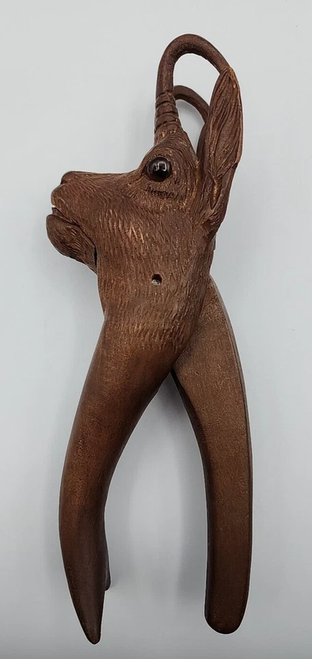 ANRI/Black Forest/Suisse Carved Mountain Goat Ibex Nutcracker Large Glass Eyes - Image 2 of 4