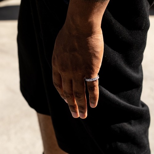 Hip Hop 14K White Gold Plated Iced Pointer Men's Eternity Band Statement Ring - Picture 4 of 5
