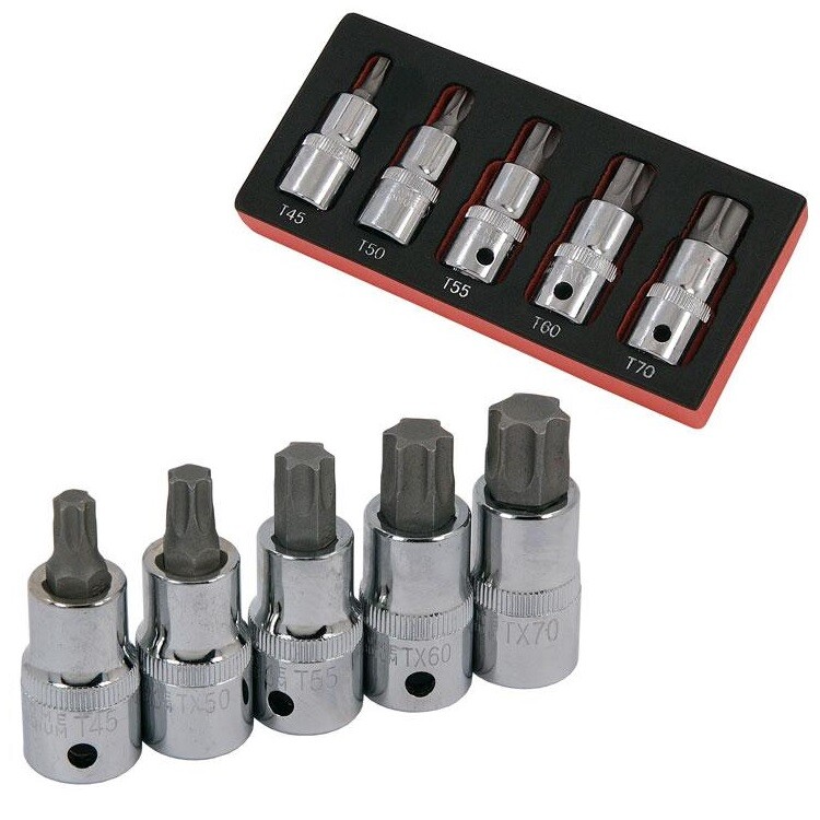 5pc TORX BIT SOCKET SET T45 T50 T55 T60 T70 1/2"" Drive in EVA Foam by Neilsen