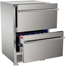 Double Drawer Stainless Steel Wine Fridge Indoor & Outdoor Beverage Refrigerator
