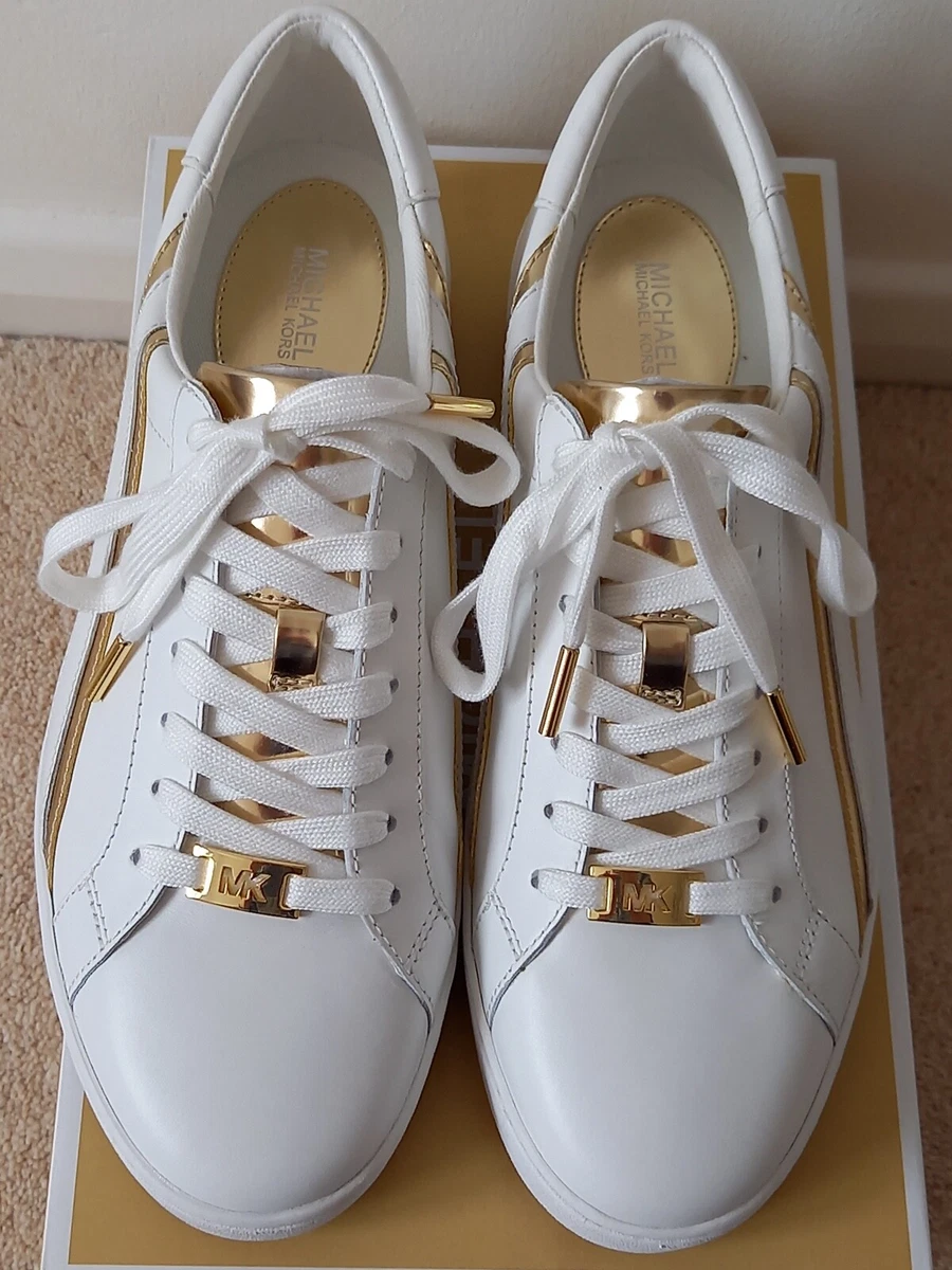 White and best sale gold mk sneakers