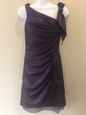 White BY VERA WANG Purple Textured Ruched Bow Dress Peek-a-Boo Sheer Hem size 0
