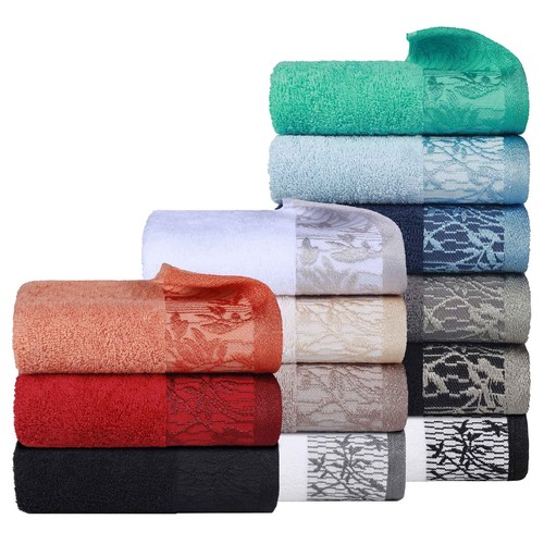 Wisteria Cotton Bath Towel Set with Floral Embroidered Jacquard Border Set of 2 - Picture 2 of 86