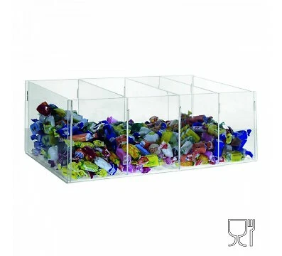 Espositore Porta Caramelle In Plexiglass Trasparente - 2 Scomparti Orizzontali Con Sportello, 16x25x33.5 Cm