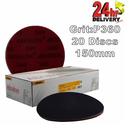 Mirka Abralon 150mm 6" P360 Grit 20x HookNLoop Foam Fine Finishing Discs Pad