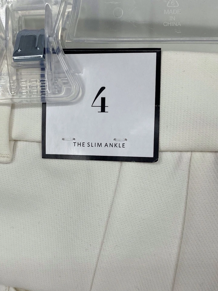 WHBM Cream Pants Womens Slim Ankle Size 4 Zip Button Hook Faux Pockets Logo NWT - Image 3 of 4