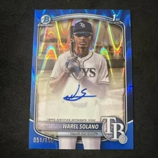 2025 Bowman Chrome Prospect 1st Auto Warel Solano Rays Blue Raywave /150
