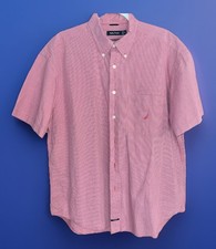 Nautica Shirt Mens XL Red Check Long Sleeve Sanded Poplin Button Down Dress P2