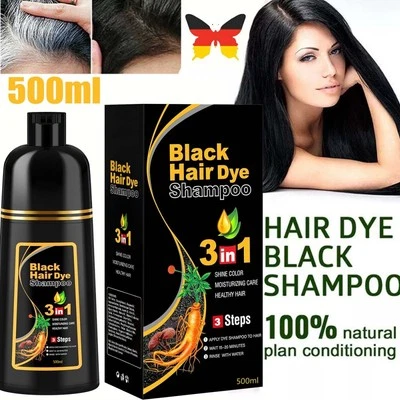 IIIMEIDU 3 in 1 Verdunkelung Schwarzes Shampoo 500ml Haar Färben Black Hair Dye Haarfarbe