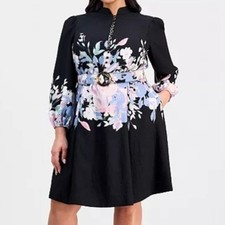 Tahari ASL Belted Floral Print Fit & Flare Button Dress Womens Size 14