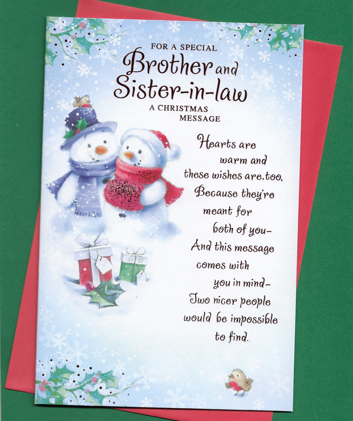 Brother And Sister In Law Christmas Card 9""x6"" Nice Words Lovely Message Verse