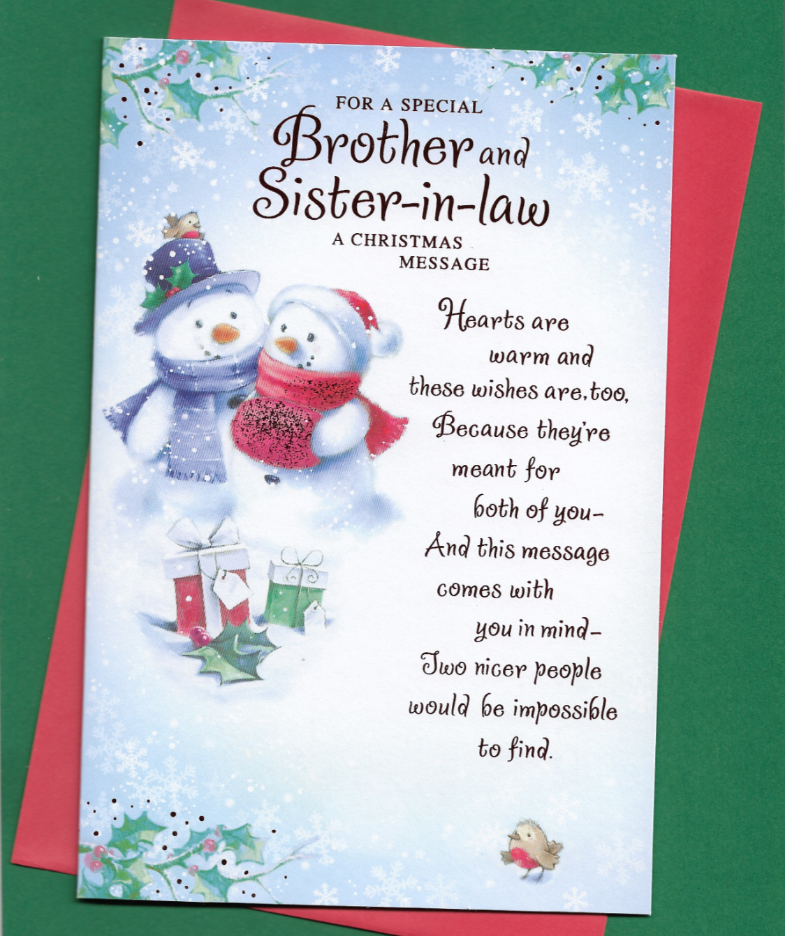 Brother And Sister In Law Christmas Card 9""x6"" Nice Words Lovely Message Verse