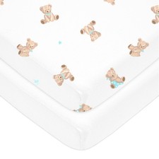 2 Pack 100 Natural Cotton Fitted Pack and Play Sheets 39" x 27" - Soft Bre...