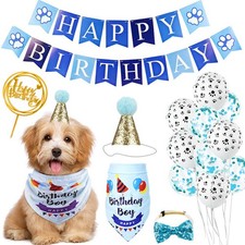 Blue Pet Dog Puppy Cute Birthday Bandana Hat Bow Tie Balloon Set Party Supplies