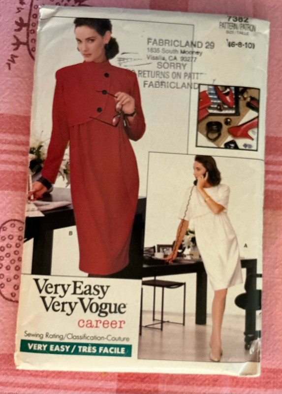 VTG 80s Very Easy Vogue chemise dress pattern 7382! Perfect career style! 6-8-10