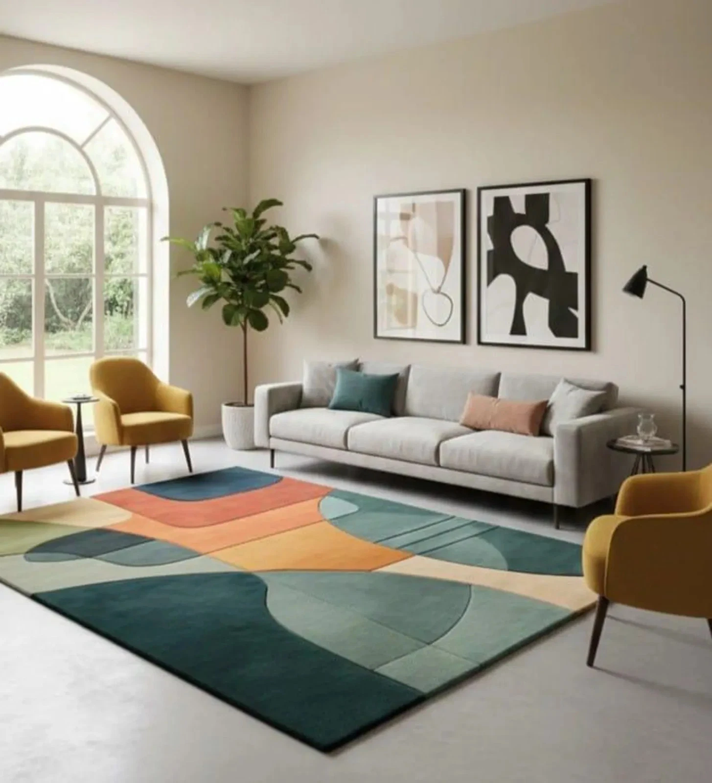 Hand-Tufted Wool Area Rug – Abstract Geometric Multicolor Design Area Rug Carpet