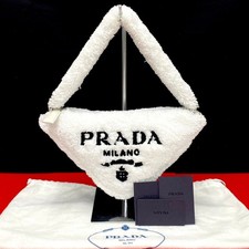 Prada Triangle Terrycloth Handbag Women White One Size