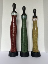 Vintage Glazed Ebony Clay/Ceramic Woman Figurines-Party Ladies JATEX
