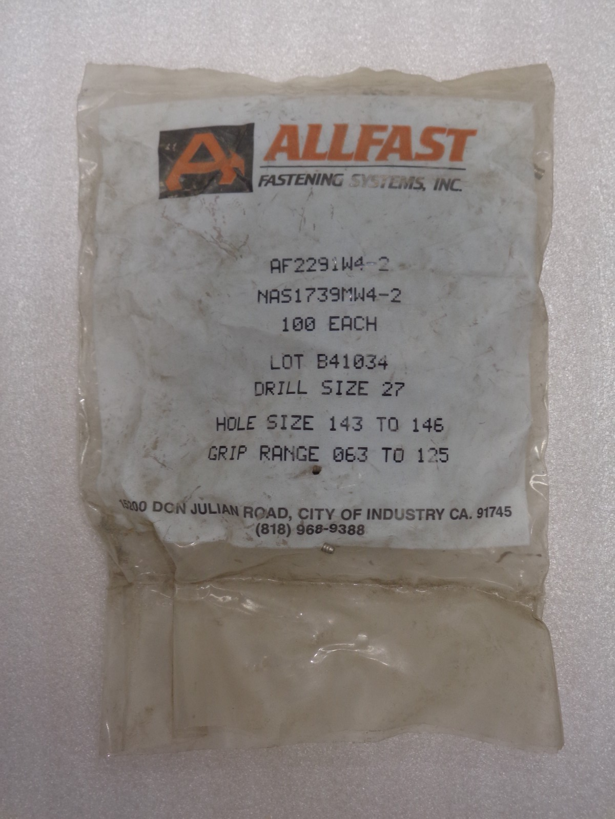 ALLFAST RIVETS NAS1739MW4-2 / AF2291W4-2 BAG OF 100 EACH NEW | eBay