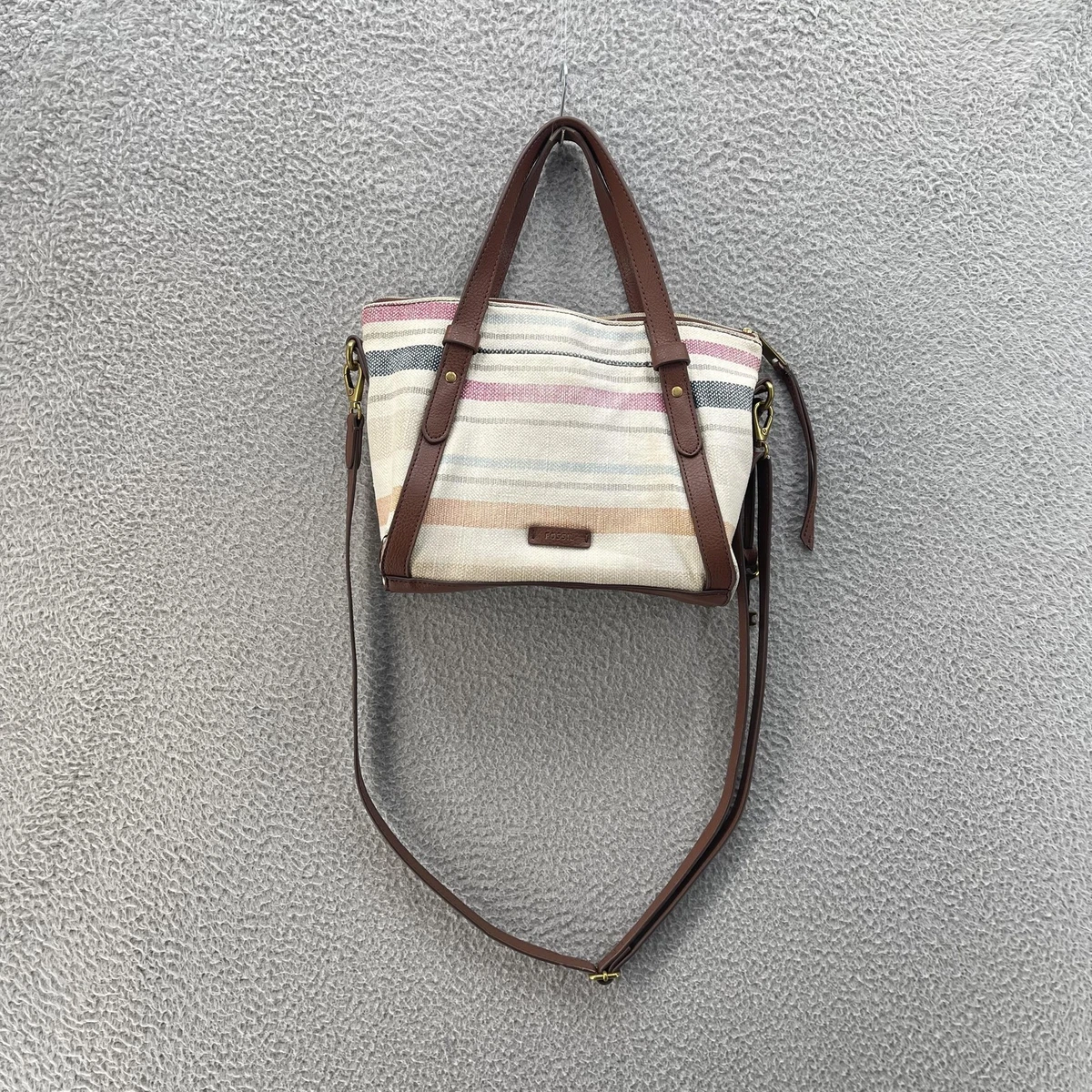 Fossil Black Satchel with White and Tan Center Stripes Vintage Fossil Black Leather Handbags - Etsy main image 3