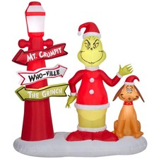 Gemmy Christmas Inflatable Grinch And Max With Lamp Post, 6 Ft Tall, Multi
