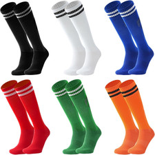 6 Pairs Kids Youth Soccer Socks Solid Striped Knee High Tube Football Sports ...