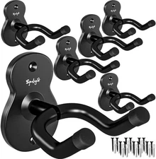 Black Metal Guitar Wall Mount Hanger - 6 Pack Holder Rack Stand for Basses, E...