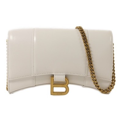 BALENCIAGA GHW Hourglass Wallet On Chain Shoulder Bag 656050 Calfskin White