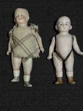 2 Antique German All Bisque Miniature Dollhouse Doll 4 5 one has chip on hip