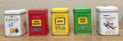 Lot of 5  VTG Mini John Wagner & Sons EMPTY Tea Tins 2.5'' x1.75'' Collectible