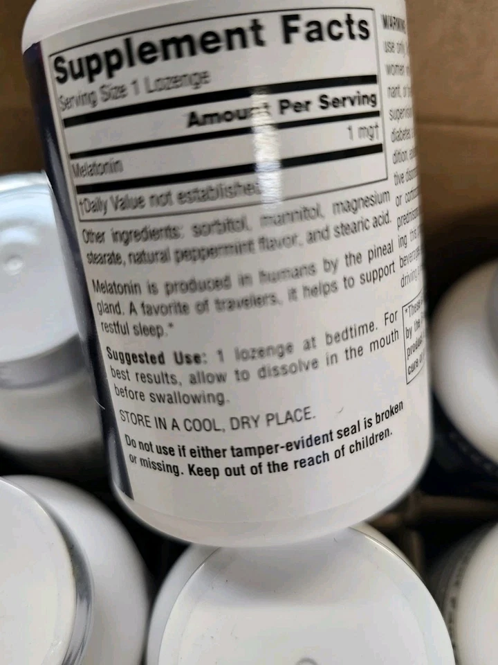 1 чехол 12 бутылок мелатонина Source Naturals 1 мг, мята перечная, 300 пастилок - Изображение 3 из 4