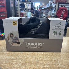 Isotoner Ladies Memory Foam Hood back Comfort Slippers, Black MD 7.5-8 FREE SHIP