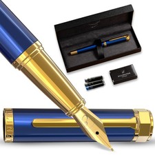 Luxury Fountain Pen Set - Smooth Fine Nib, 3 Ink Cartridges, Refillable Converte