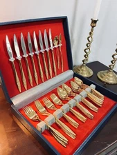 Everbrite Golden Premier Flatware, 50 Piece Set, Service For 8, Velvet Lined Box