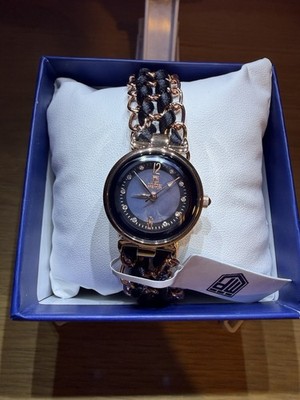 Montres Prestige Women s Blue Dial Rose Gold Quartz Watch Black Bracelet Box