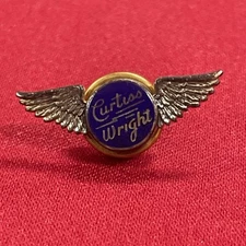 Vintage WWII Sterling Curtiss Wright Aircraft Engines Wings Enamel Lapel Pin