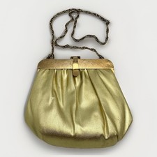 Vintage 1950s  60s Gold Metallic Evening Bag   Frame Purse with Chain Strap, Glam