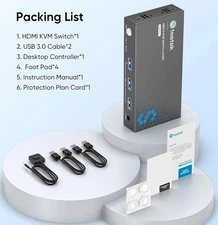 Steetek USB 3.0 KVM Switch Dual Monitor 2 Port Box, 4K@60Hz - 2 Laptops In 1 Out