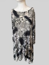 Nicole Marie Small Black White Paisley Animal Print Tunic Dress Boho Stretch