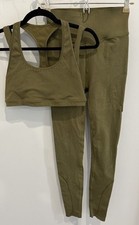 Fabletics Vented Olive Green Set Leggings 24" and Sports Bra 26" Set